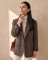 The Maribel blazer in brown — front view on model