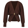 The Marley Cardigan in brown — single-button V-neck knit cardigan, product flat-lay