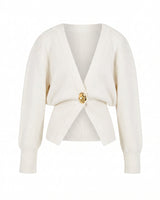 The Marley Cardigan in white — single-button V-neck knit cardigan, product flat-lay