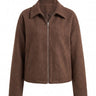 The Maude jacket in brown — zip-front collared jacket with a structured silhouette, product flat-lay