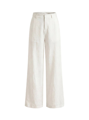 The Miela Linen Blend Pant in white — high-waisted wide-leg linen-blend trousers, product flat-lay