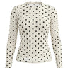 The Milly Polka Dot Sheer Top in cream — sheer mesh long-sleeve top with black polka dot print, product flat-lay