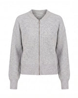 The Molly ribbed zip-up cardigan in gray — round-neck full-zip cardigan with dropped shoulders, product flat-lay