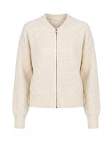 The Molly ribbed zip-up cardigan in white — round-neck full-zip cardigan with dropped shoulders, product flat-lay