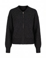 The Molly ribbed zip-up cardigan in black — round-neck full-zip cardigan with dropped shoulders, product flat-lay