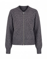 The Molly ribbed zip-up cardigan in dark gray — round-neck full-zip cardigan with dropped shoulders, product flat-lay