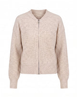 The Molly ribbed zip-up cardigan in apricot — round-neck full-zip cardigan with dropped shoulders, product flat-lay