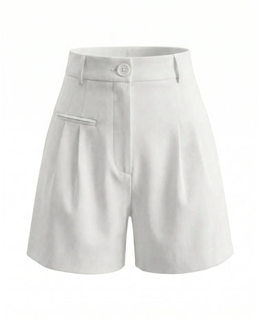 The Monroe short in white — high-waisted pleated wide-leg shorts, product flat-lay