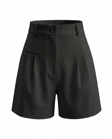 The Monroe short in black — high-waisted pleated wide-leg shorts, product flat-lay