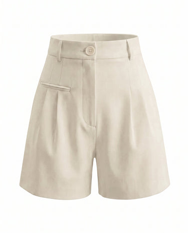 The Monroe short in beige — high-waisted pleated wide-leg shorts, product flat-lay