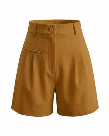 The Monroe short in camel — high-waisted pleated wide-leg shorts, product flat-lay