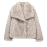 The Noa Faux Fur Coat in beige — faux fur coat with lapel collar, product flat-lay