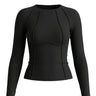 The Noa Piped Long Sleeve in black — slim ribbed long-sleeve top with piped seams and round neck, product flat-lay