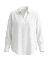 White poplin shirt with a point collar and curved hem, flat lay on white – Moriel Heritage