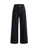 Rhys Jeans in dark denim — high-rise wide-leg jeans, product flat-lay – Moriel Heritage