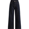 Rhys Jeans in dark denim — high-rise wide-leg jeans, product flat-lay – Moriel Heritage