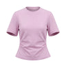 The Riela Tee in pink — slim short-sleeve round-neck tee with waist-cinching pleat detail, product flat-lay