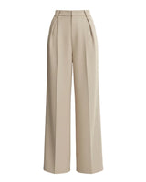 Riviera Tailored Pants in beige — high-waist wide-leg pleated tailored pants with pockets, product flat-lay