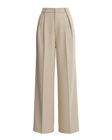 The Riviera Tailored Pants in beige — high-waist wide-leg pleated tailored pants, product flat-lay