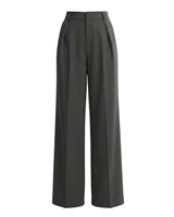 Riviera Tailored Pants in dark gray — high-waist wide-leg pleated tailored pants with pockets, product flat-lay