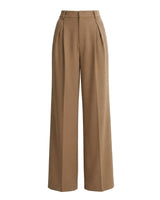 Riviera Tailored Pants in camel — high-waist wide-leg pleated tailored pants with pockets, product flat-lay