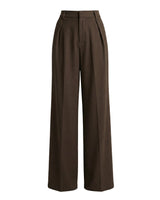 Riviera Tailored Pants in dark brown — high-waist wide-leg pleated tailored pants with pockets, product flat-lay