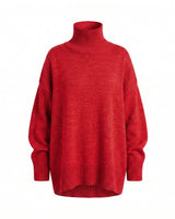 The Ruby sweater in red — relaxed turtleneck knit sweater, product flat-lay