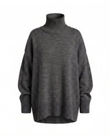 The Ruby sweater in dark gray — relaxed turtleneck knit sweater, product flat-lay