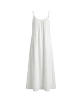 The Rylie Dress in white — open-back gathered maxi dress with thin straps, product front view