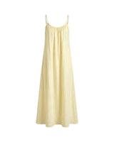 The Rylie Dress in butter yellow — open-back gathered maxi dress with thin straps, product front view
