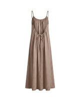 The Rylie Dress in taupe mocha — open-back maxi dress, product back view