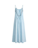 The Rylie Dress in sky blue — open-back maxi dress, product back view