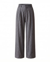 The Sabine tailored trousers in gray — high-waisted wide-leg pleated trousers, product flat-lay