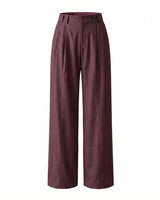 The Sabine tailored trousers in burgundy — high-waisted wide-leg pleated trousers, product flat-lay