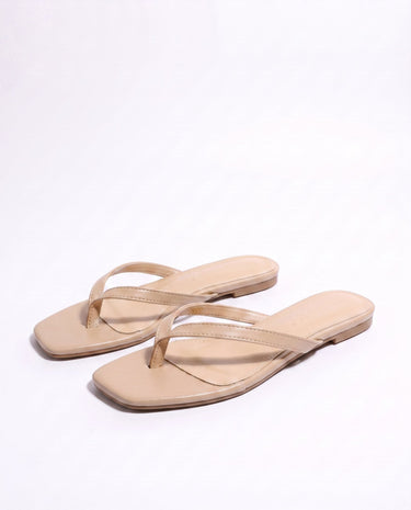 The Saskia thong sandal in khaki, flat style — slim-strap flat thong sandal, product photo