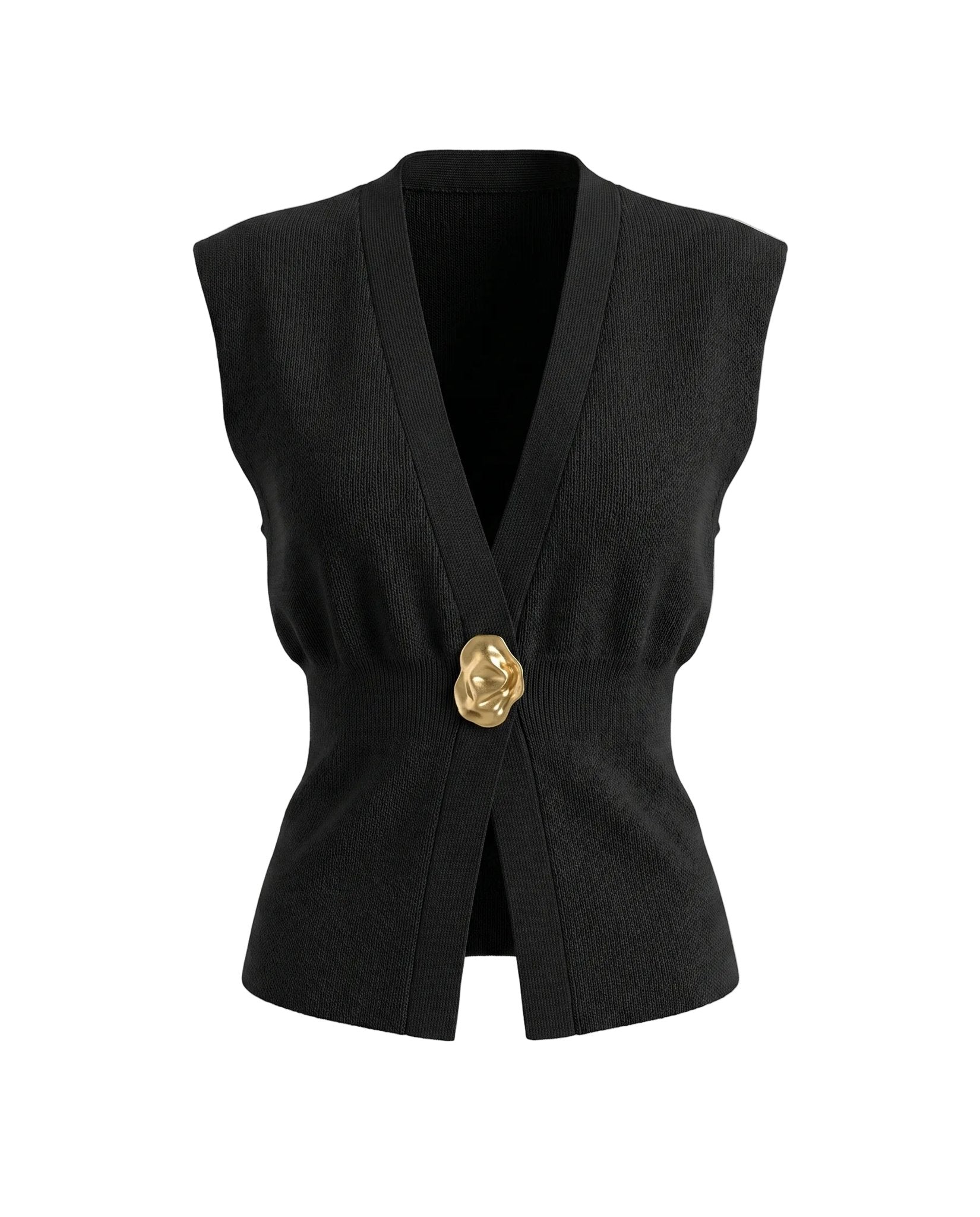 Solara Gold Button Vest | Sleeveless Knit Vest – Moriel Heritage