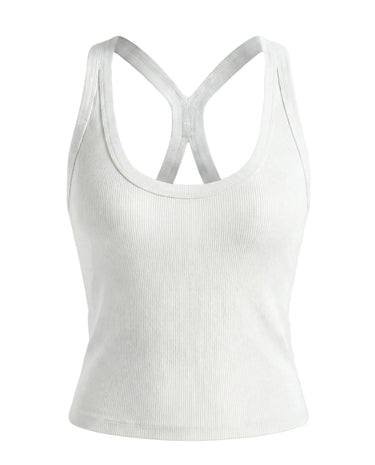 The Solene Camisole in white — ribbed cross-back camisole, product flat-lay
