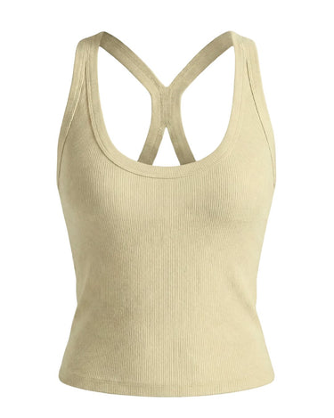 The Solene Camisole in yellow — ribbed cross-back camisole, product flat-lay
