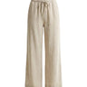The Verena Cotton Linen Trousers in beige — wide-leg drawstring linen trousers, product flat-lay
