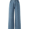 The Tiela Adjustable Jeans in blue — wide-leg jeans with adjustable button waistband, product flat-lay