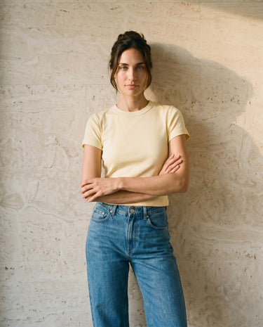 Yellow cotton crew-neck t-shirt, view 6 – Moriel Heritage