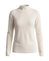 Pearl white cashmere-wool mock-neck knit top, flat-lay front view – Moriel Heritage