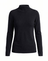 Black cashmere-wool mock-neck knit top, flat-lay front view – Moriel Heritage