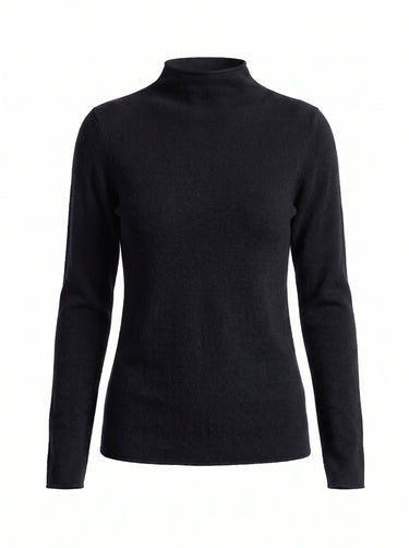 Black cashmere-wool mock-neck knit top, flat-lay front view – Moriel Heritage