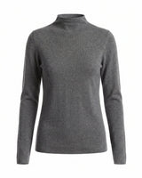 Gray cashmere-wool mock-neck knit top, flat-lay front view – Moriel Heritage