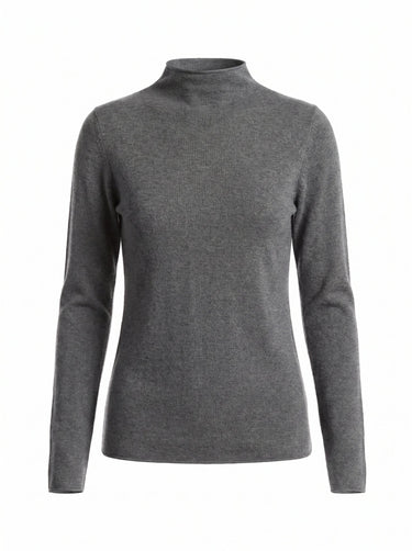 Gray cashmere-wool mock-neck knit top, flat-lay front view – Moriel Heritage