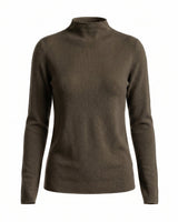 Moss green cashmere-wool mock-neck knit top, flat-lay front view – Moriel Heritage