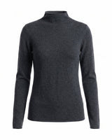 Charcoal cashmere-wool mock-neck knit top, flat-lay front view – Moriel Heritage