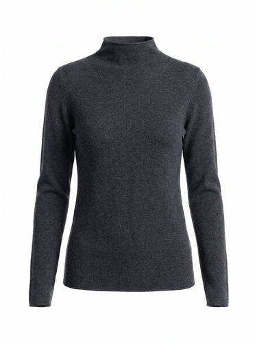 Charcoal cashmere-wool mock-neck knit top, flat-lay front view – Moriel Heritage