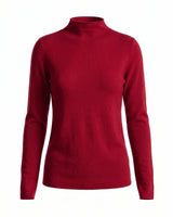 Red cashmere-wool mock-neck knit top, flat-lay front view – Moriel Heritage